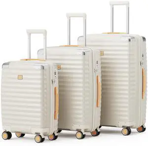 3-piece hard shell luggage set, 20 inch, 24 inch, 28 inch luggage, carry on luggage set, with swivel wheels, travel luggage set 20/24/28in White