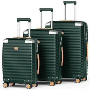 3-piece hard shell luggage set, 20 inch, 24 inch, 28 inch luggage, carry on luggage set, with swivel wheels, travel luggage set 20/24/28in Green