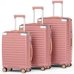 3-piece hard shell luggage set, 20 inch, 24 inch, 28 inch luggage, carry on luggage set, with swivel wheels, travel luggage set 20/24/28in Pink
