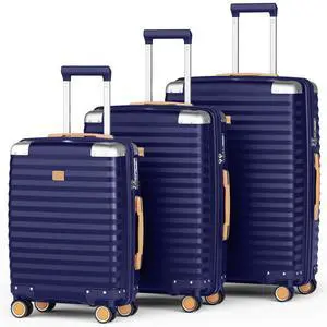 3-piece hard shell luggage set, 20 inch, 24 inch, 28 inch luggage, carry on luggage set, with swivel wheels, travel luggage set 20/24/28in Blue