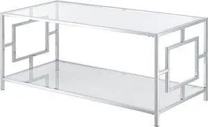 Town Square Chrome Coffee Table with Shelf, Glass/Chrome