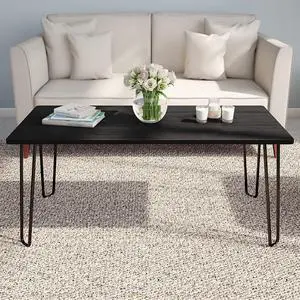 Lavish Home (Black Coffee Table with Hairpin Legs-Modern Industrial Style Home Decor-Woodgrain-Look and Steel Accent Living Room Furniture, (L) 41.25 x (W) 19.5 x (H) 17.75