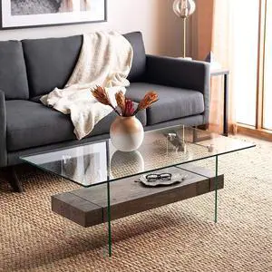 Safavieh Home Kayley Grey Oak and Glass Coffee Table
