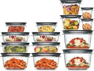 Rubbermaid 28-Piece Clear/Grey Food Storage Containers, Premium Snap Bases, and Various Size Lids, Perfect for Meal Prep, Leftovers, and Dishwasher Safe