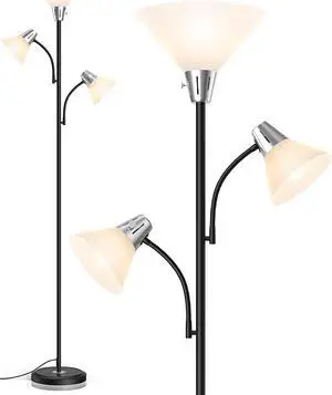 LEPOWER Floor Lamp, Standing Lamp with Replaceable 3000K Energy-Saving, Lamp for Living Room with Adjustable Reading Lights, Modern Bright Floor Lamp for Bedroom, Living Room, Office