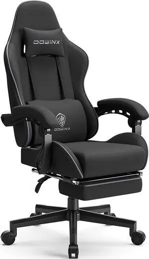 Dowinx Gaming Chair Fabric with Pocket Spring Cushion, Massage Game Chair Cloth with Headrest, Ergonomic Computer Chair with Footrest 290LBS, Black