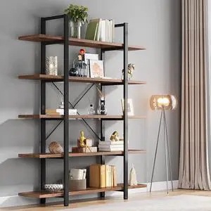 Tribesigns 5-Tier Bookshelf, Vintage Industrial Style Bookcase 72 H x 12 W x 47L Inches, Retro Brown