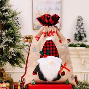 Christmas New Decorative Gift Bag Old Man Snowman Deer Hemp Plaid Edge Gift Bag Holiday Atmosphere Decoration Supplies