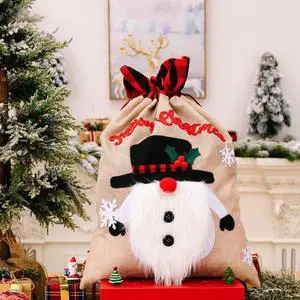 Christmas New Decorative Gift Bag Old Man Snowman Deer Hemp Plaid Edge Gift Bag Holiday Atmosphere Decoration Supplies