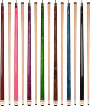 Set of 7 Aska L3 Pool Cue Sticks, 58", 13mm Tip, Hard Rock Canadian Maple Shaft, Wrapless