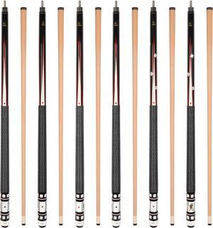 Set of 6 Aska Cards and Dice Billiard Pool Cues, 58" Hard Rock Canadian Maple, 13mm Hard Tip, Mixed Weights, CDS6