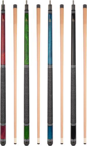 ASKA Set of 4 L9 Pool Cue Sticks 58", 2-Piece Construction, 5/16x18 Joint, Hard Rock Canadian Maple, 13mm Hard Glued On Tip, Mixed Weights and Colors, L9S4