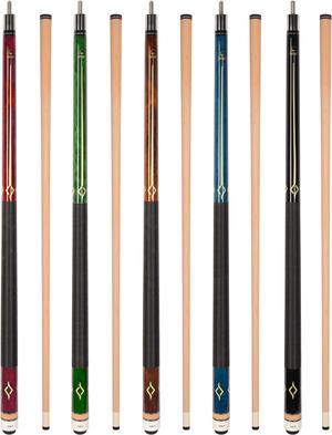 ASKA Set of 5 Pool Cue Sticks 58", 2-Piece Construction, 5/16x18 Joint, Hard Rock Canadian Maple, 13mm Hard Glued On Tip, Mixed Weights and Colors, L7S5