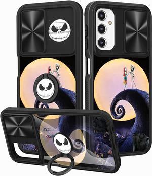 Joyleop (2in1 for Galaxy A14 5G Phone Case Cartoon Cute for Girls Pretty Women Teen Kids Girly Covers Black Pattern Design with Slide Camera Cover+Ring Holder for Samsung Galaxy A14 5G 6.6 Skull