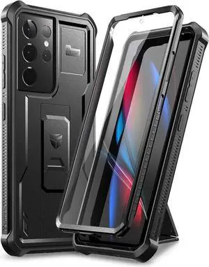 Dexnor for Samsung Galaxy S21 Ultra Case, [Built in Screen Protector and Kickstand] Heavy Duty Military Grade Protection Shockproof Protective Cover for Samsung Galaxy S21 Ultra 5G, 6.8 inch Black