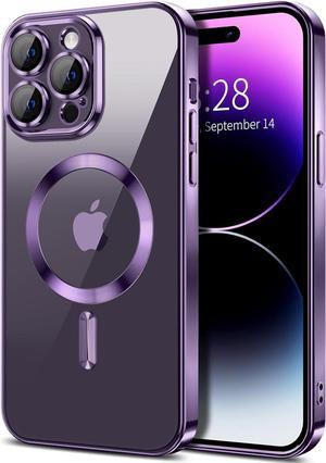 Hython Magnetic Clear Case for iPhone 14 Pro Max Case with Camera Lens Protector [Compatible with MagSafe] Luxury Plating Edge Slim Soft TPU Cover Protective Phone Case for 14 Pro Max 6.7", Purple