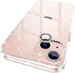 Choiche Compatible with iPhone 13 Case, Women Glitter Bling Sparkly Case Bumper, [2 x Diamond Camera Lens Protectors] [Non-Yellowing Shockproof Protective Cover] 6.1-inch 2021 (Glitter Clear)