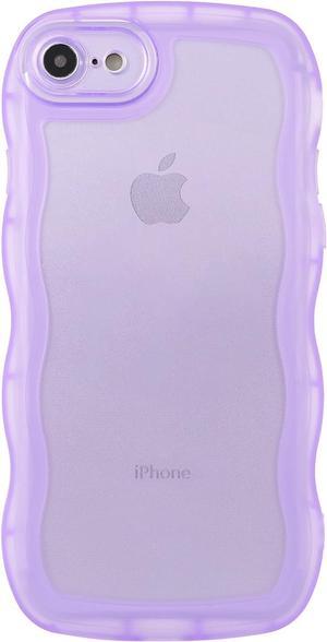 Compatible with iPhone SE/7/8 Case 4.7", Cute Kawaii Curly Wave Frame Shape Soft Silicone Shockproof Protective Phone Cover for Women Girls, Clear/Purple