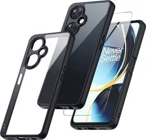 for OnePlus Nord N30 5G Case with Glass Screen Protector, Non-Yellowing Crystal Clear Shockproof Bumper Case, Slim Thin Yet Military Grade Drop Proof Phone Cover