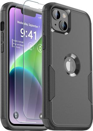 Phone Case for iPhone 13 and iPhone 14, Non-Slip Shockproof 10 Ft Military Dropproof Phone Case with 2 Tempered Glass Screen Protectors, 6.1 Inch (Black)