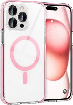 MATEPROX Magnetic Clear Cases for iPhone 15 Pro Max Case, Compatible with MagSafe,Transparent Shockproof Thin Slim Bumper Phone Cover 6.7" 2023-Magnetic Pink