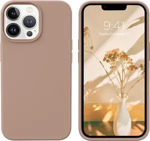 GUAGUA Compatible with iPhone 13 Pro Max Case 6.7 Inch Liquid Silicone Soft Gel Rubber Slim Microfiber Lining Cushion Texture Cover Shockproof Protective Phone Case for iPhone 13 Pro Max Khaki