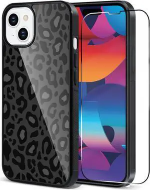 TEAUGHT Compatible with iPhone 15 Case Cute Pattern Black Leopard Print Cheetah + Screen Protector Tire Shockproof Cover, Cheetah Pattern Phone Case Anti-Skid for Girls Women