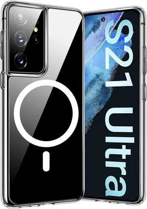 Magnetic Phone Case Compatible with Samsung Galaxy S21 Ultra  Shockproof Cell Phone Case Works with Wireless Charging, MagSafe Card Wallet (Samsung Galaxy S21 Ultra,6.8 inch, Clear)
