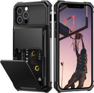 Nvollnoe for iPhone 12/12 Pro Case with Card Holder[Store 5 Cards] Dual Layer Heavy Duty Shockproof iPhone 12 Wallet Case with Hidden Card Slot Large Storage Case for iPhone 12(Black)