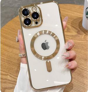 Magnetic Case for iPhone 15 Pro Case Clear Compatible with MagSafe Built-in Camera Lens Protector Soft Slim Shockproof Phone Case Cover for iPhone 15 Pro 6.1" - Gold