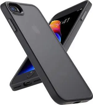 Shockproof for iPhone SE Case 2022/iPhone SE Case 2020 [Military Drop Certified] for iPhone SE 2022 Case Semi-Clear Hard Back Protective Slim Case for iPhone SE/84.7"-Frosted Black