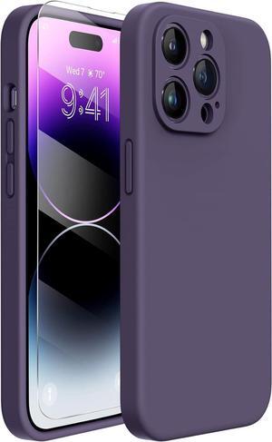 Miracase Designed for iPhone 14 Pro Max Phone Case with Screen Protector,[Upgraded Enhanced Camera Protection],Shockproof Liquid Silicone Case with Microfiber Lining,6.7 inch(Dark Purple)