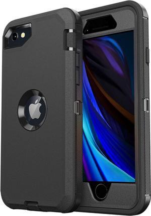for iPhone SE Case 2022/2020,iPhone 8/7 [Shockproof] [Dropproof] [Military Grade Drop Tested] with Non-Slip Removable Heavy Duty Full Body Phone Case 4.7 Inch-Black