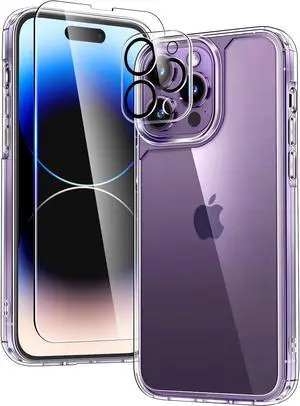 TAURI for iPhone 14 Pro Case, [5 in 1] 1X Clear Case [Not-Yellowing] with 2X Screen Protectors + 2X Camera Lens Protectors, [Military Grade Drop Protection] Slim Shockproof Case for iPhone 14 Pro