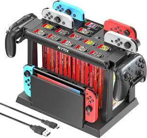 Switch Games Organizer Station with Controller Charger, Charging Dock for Nintendo Switch & OLED Joycons, Kytok Switch Storage and Organizer for Games, TV Dock, Pro Controller, Accessories Kit