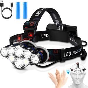 Rechargeable Headlamp 18000 Lumen Bright 8 Led Head Lamp 16 Modes Adjustable Motion Sensor Headlight with Red Light Waterproof Head Flashlight for Outdoor Hiking Camping