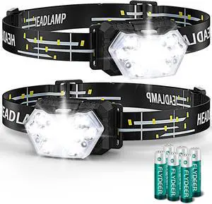 9 LED Headlamp 2000 Lumens 2 Pack, Super Bright Head Lamp with 6 AAA Batteries, 6 Modes, Lightweight and Adjustable, IPX5 Waterproof Headlight for Kids Adults Camping, Outdoor, Running
