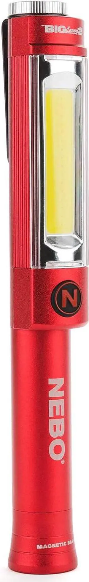 Big Larry 2 Work Light | 500 Lumens 4 Light Modes Magnetic LED Flashlight & Portable COB Task Lamp Battery Powered Pocket Clip Water Resistant Includes 3x AA Batteries  Red