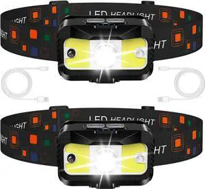 Headlamp Rechargeable Ultra Bright LED Head Lamp Flashlight with White Red Light 2 Pack Motion Sensor Waterproof Headlight 8 Modes Lights for Camping Fishing Running