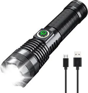 600000 Hign Lumen Handheld Flashlight Rechargeable LED Tactical Flashlight with 5 Modes Waterproof for Camping Hiking Outdoor Biking Emergency Self Defense