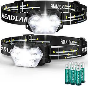 2000 Lumen 9 LED Headlamp 2 Pack Ultra Bright Head Lamp with 6 Modes IPX5 Waterproof Head Light Lightweight Head Flashlight for Running Night-Walking Camping 6 AAA Batteries Included