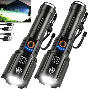 Flashlights High Lumens Rechargeable, 2 Pack Flash Light 990000 Lumen Super Bright Led Flashlight with ATTERY, 5 Modes, IPX6 Waterproof