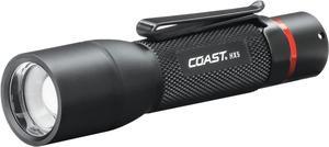 COAST HX5 410 Lumen LED Flashlight, Pure Beam Focusing, Slide Focus, Pocket Clip, Weatherproof, Pocket Sized, Battery Included, Black.
