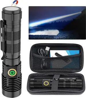 Rechargeable Flashlight High Lumens 12000 High Lumens Super Bright Magnetic Flash Light 1500 Meter Long-Range Zoomable LED Flashlights for Emergency Searching Waterproof Flashlight Dimmable