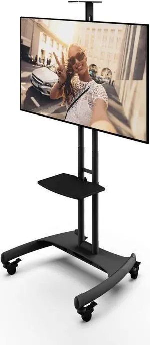 Kanto MTM65PL Height Adjustable Mobile TV Stand with Adjustable Shelf for 37-inch to 65-inch TVs | Supports up to 80 lb (36 kg) Total | Integrated Cable Management | Black