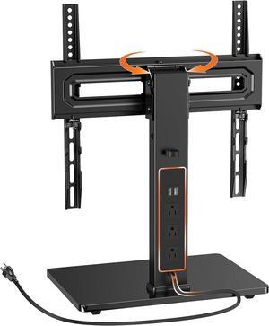 Perlegear Universal Swivel TV Stand with Power Outlet, Tabletop TV Stand for 3260,65 Inch TVs up to 88 lbs, Tempered Glass TV Mount Stand Base with Height Adjustment, Tilt, Max VESA 400x400mm,PGTVS27