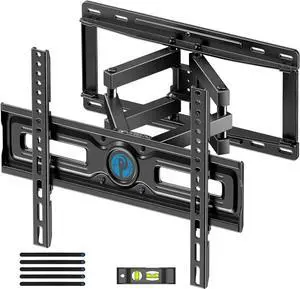 TV Wall Mount Full Motion Wall Mount with Dual Arms Swivel Extension for 26-65 inch Flat or Curved TVs up to 99 lbs Max VESA 400x400mm 3 Bracket Heights Fits 12/16 Wood Studs PIMF4