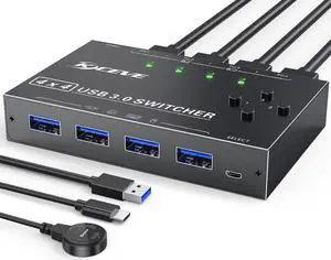 USB 3.0 Switch Selector 4 Port,MLEEDA KVM Switcher 4 Computers Sharing 4 USB Devices,USB Peripheral Switcher for Keyboard Mouse Printer Scanner,with Wired Remote Button and 4 USB 3.0 Cable