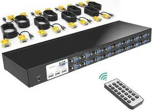 MT-VIKI 16 Port KVM Switch, 16X1 Rackmount KVM Switch VGA, Included 16 KVM Cables & IR Remote, Fit 1U 19'' Rack MT-VIKI 16 Port KVM Switch, 16X1 Rackmount KVM Switch VGA, Included 16 KVM Cables & IR Remote, Fit 1U 19'' Rack