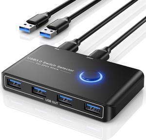 USB 3.0 Switch Selector for 2 Computers, USB Switcher Sharing 4 USB Devices Peripheral Hub for Mouse, Keyboard, Scanner, Printer; for Mac/Windows/Linux; 2 Pack USB Cables Included